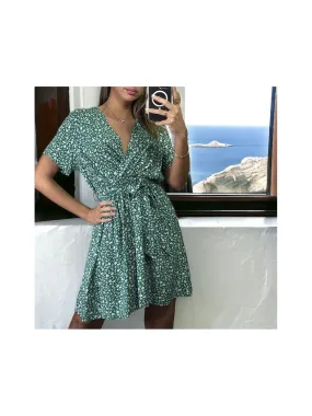 Robe croisé motif liberty verte