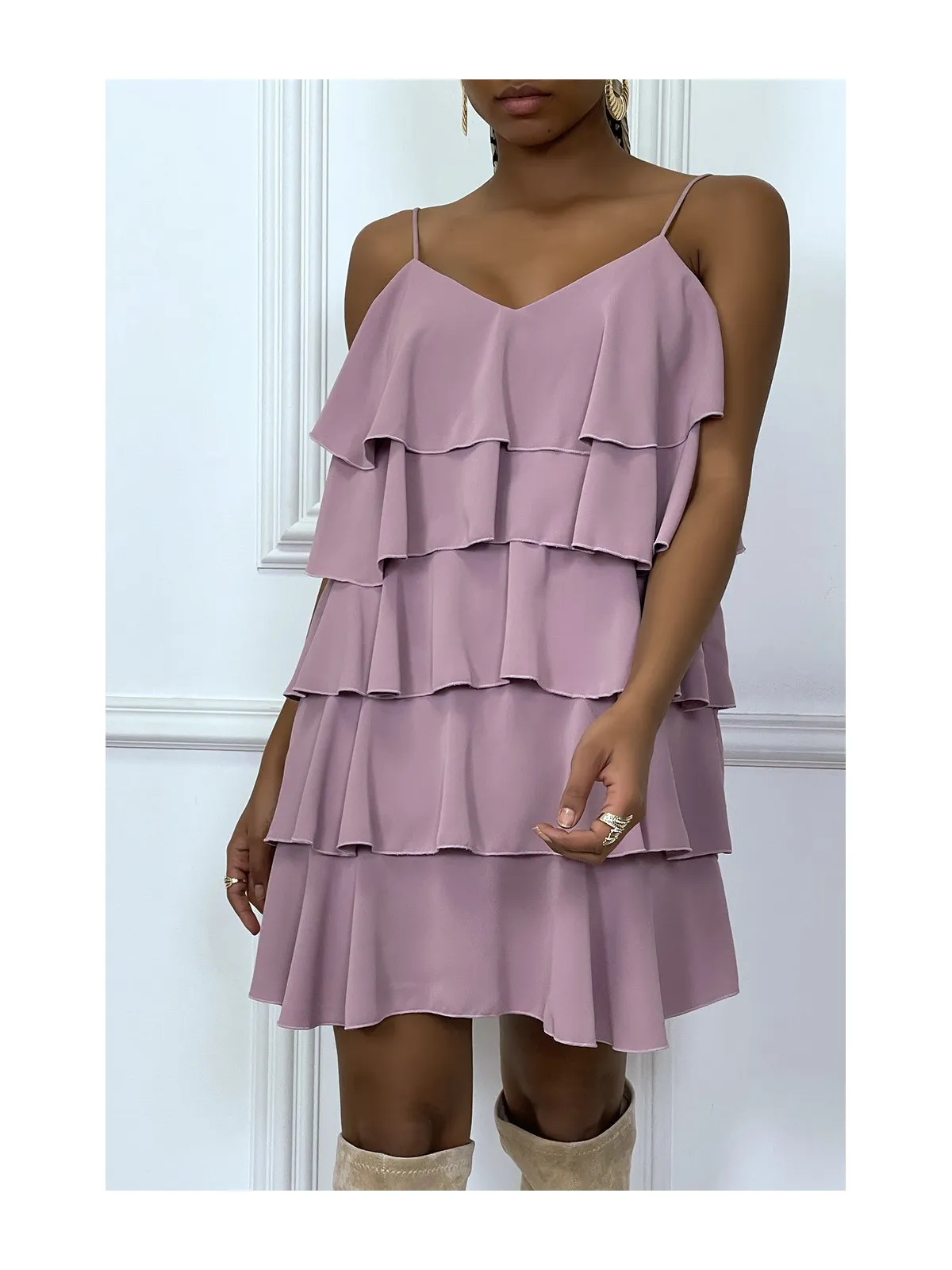 Robe mini lilas à volant