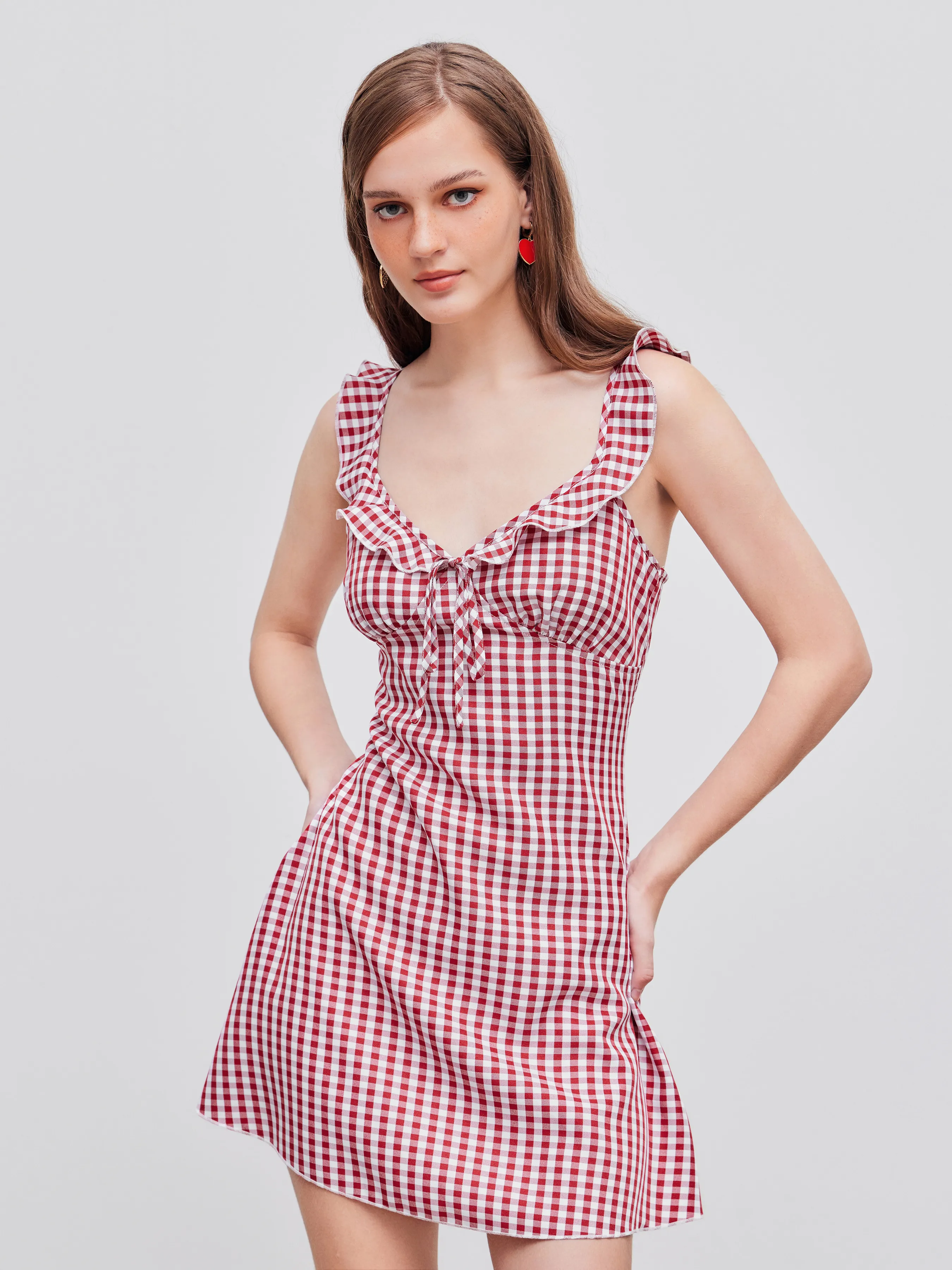 Robe mini à carreaux vichy et bordure à froufrous Sweetheart