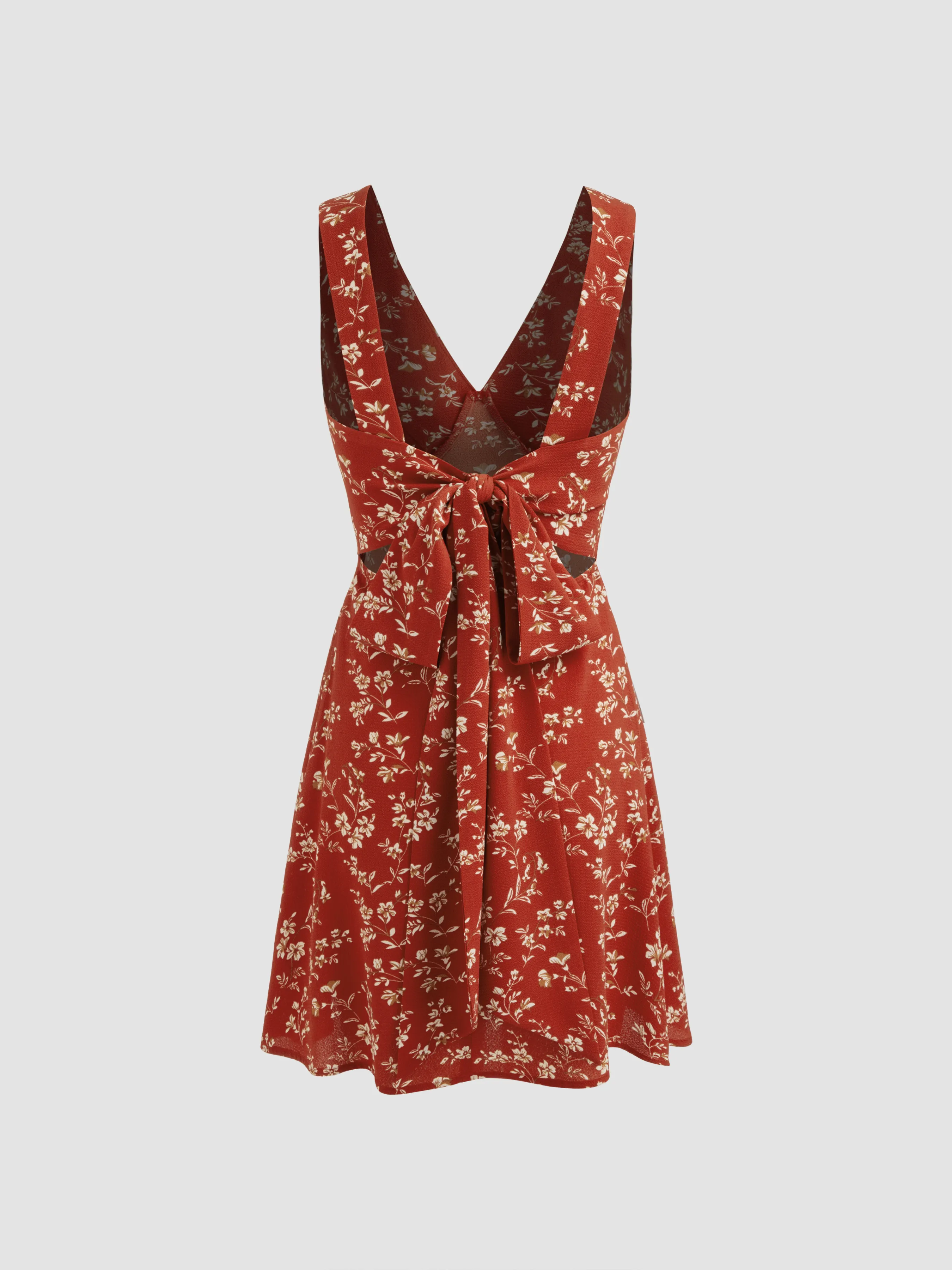 Robe mini à nœud et découpes florales col V