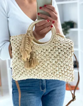 Sac tressé en paille beige