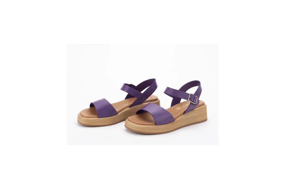 Sandales compensées à talon en cuir - Violet