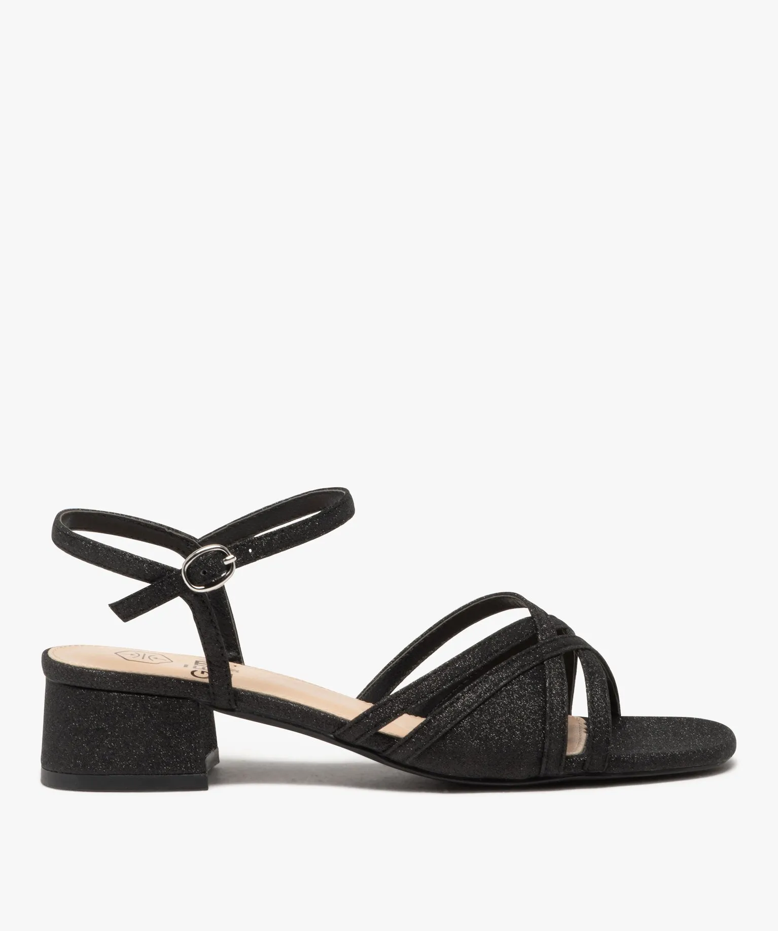 sandales fille a talon carre pailletees et a fines brides noir sandales et nu-pieds