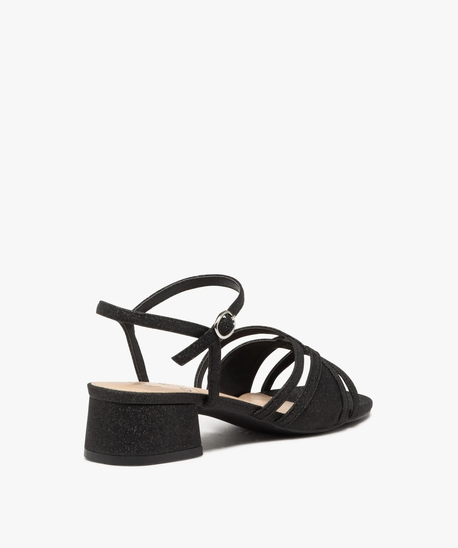 sandales fille a talon carre pailletees et a fines brides noir sandales et nu-pieds