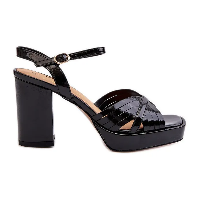 S.Barski Sandales Vernies Pour Femmes À Talon Haut Noir D&amp;A MR38-668 le noir