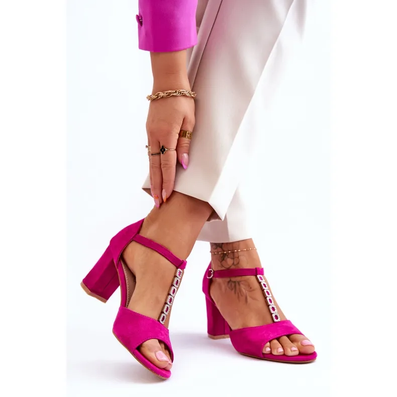 S.Barski Sandales à talon en daim pour femmes Florines fuchsia rose