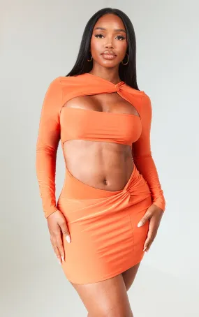 Shape mini-robe moulante découpée orange brûlé