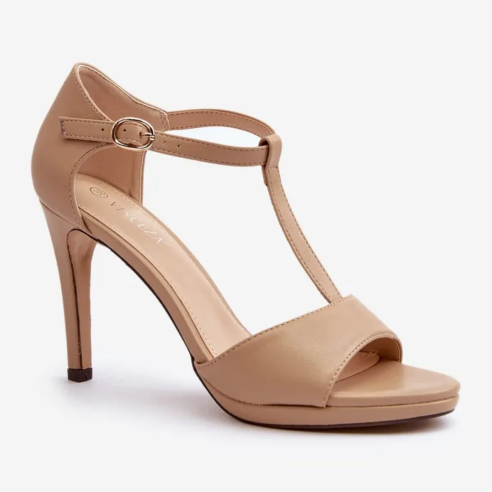 Vinceza Sandales pour femmes à talon haut en cuir écologique, beige Obdaria