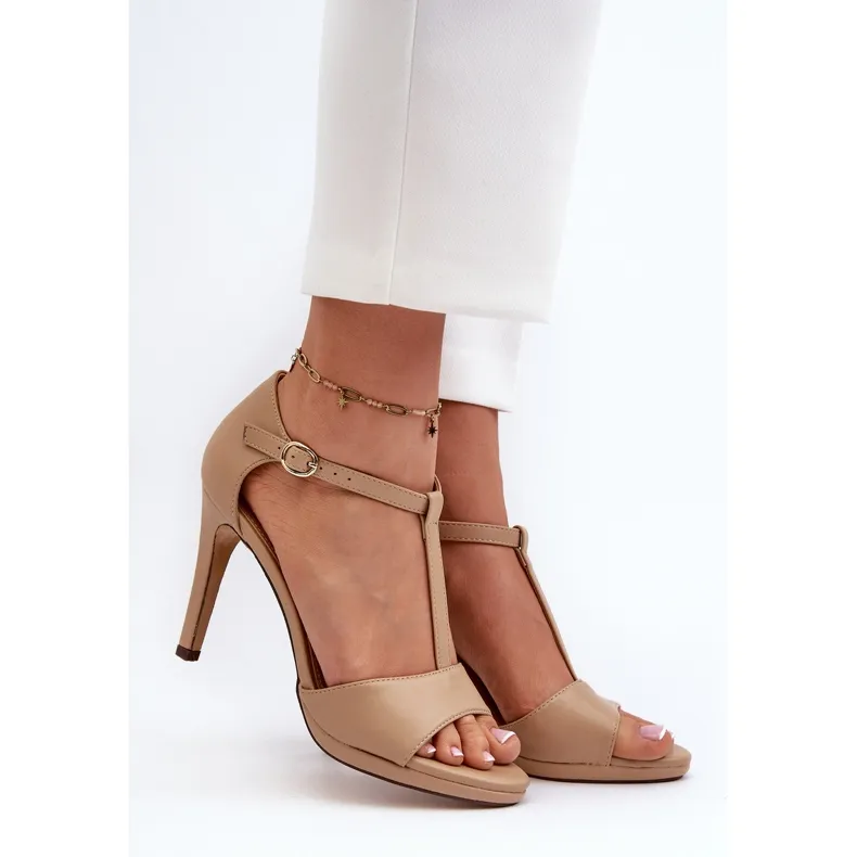 Vinceza Sandales pour femmes à talon haut en cuir écologique, beige Obdaria