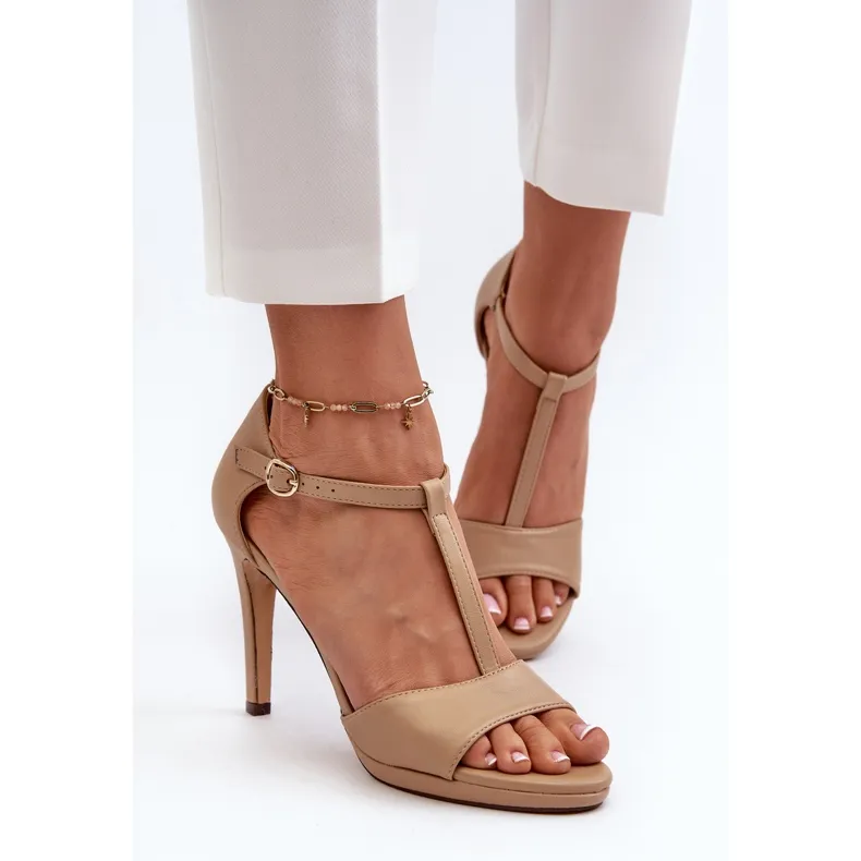 Vinceza Sandales pour femmes à talon haut en cuir écologique, beige Obdaria