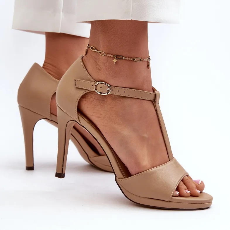 Vinceza Sandales pour femmes à talon haut en cuir écologique, beige Obdaria