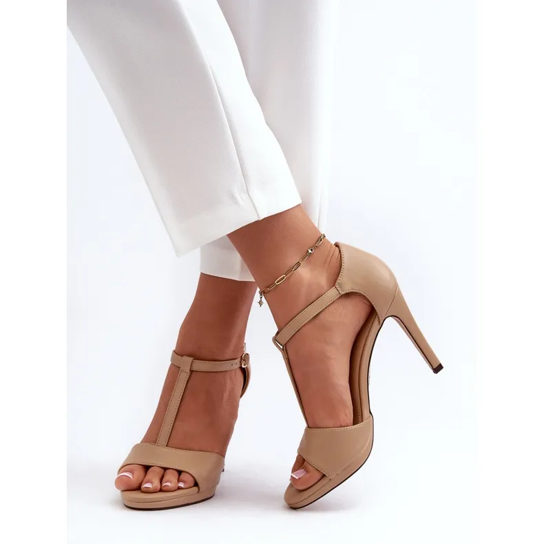 Vinceza Sandales pour femmes à talon haut en cuir écologique, beige Obdaria