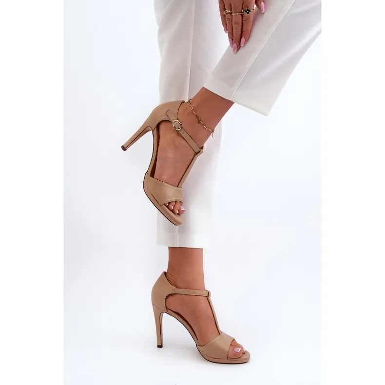 Vinceza Sandales pour femmes à talon haut en cuir écologique, beige Obdaria