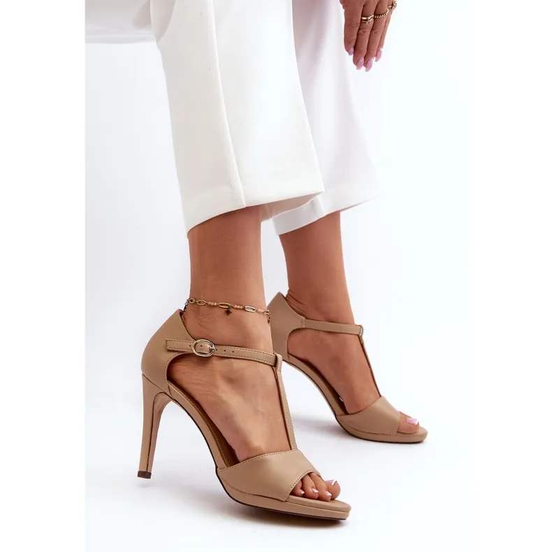 Vinceza Sandales pour femmes à talon haut en cuir écologique, beige Obdaria